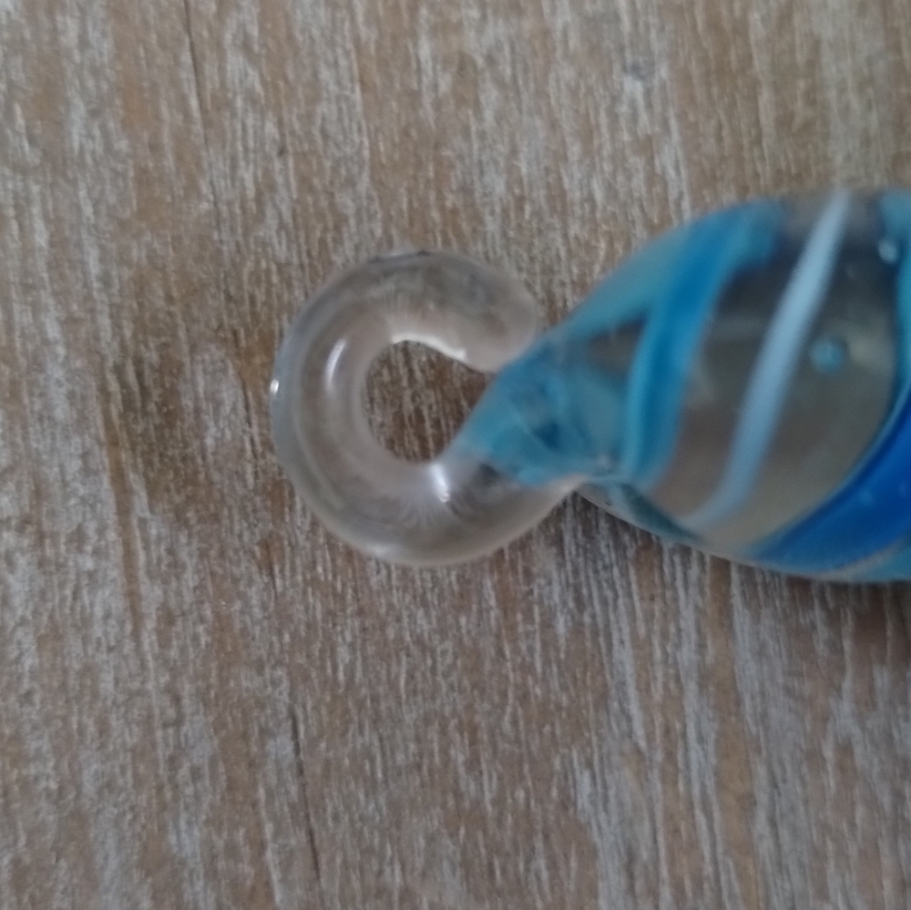 Hand Blown Glass Heart Pendant Blue Swirls 1.5" - Picture 6 of 7